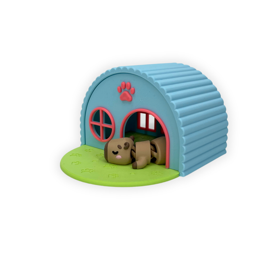 3D-printad Capybara i Litet Hem - Blå och Rosa