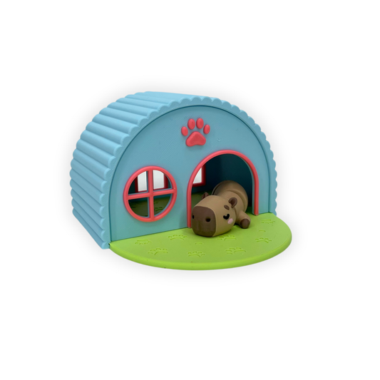 3D-printad Capybara i Litet Hem - Blå och Rosa
