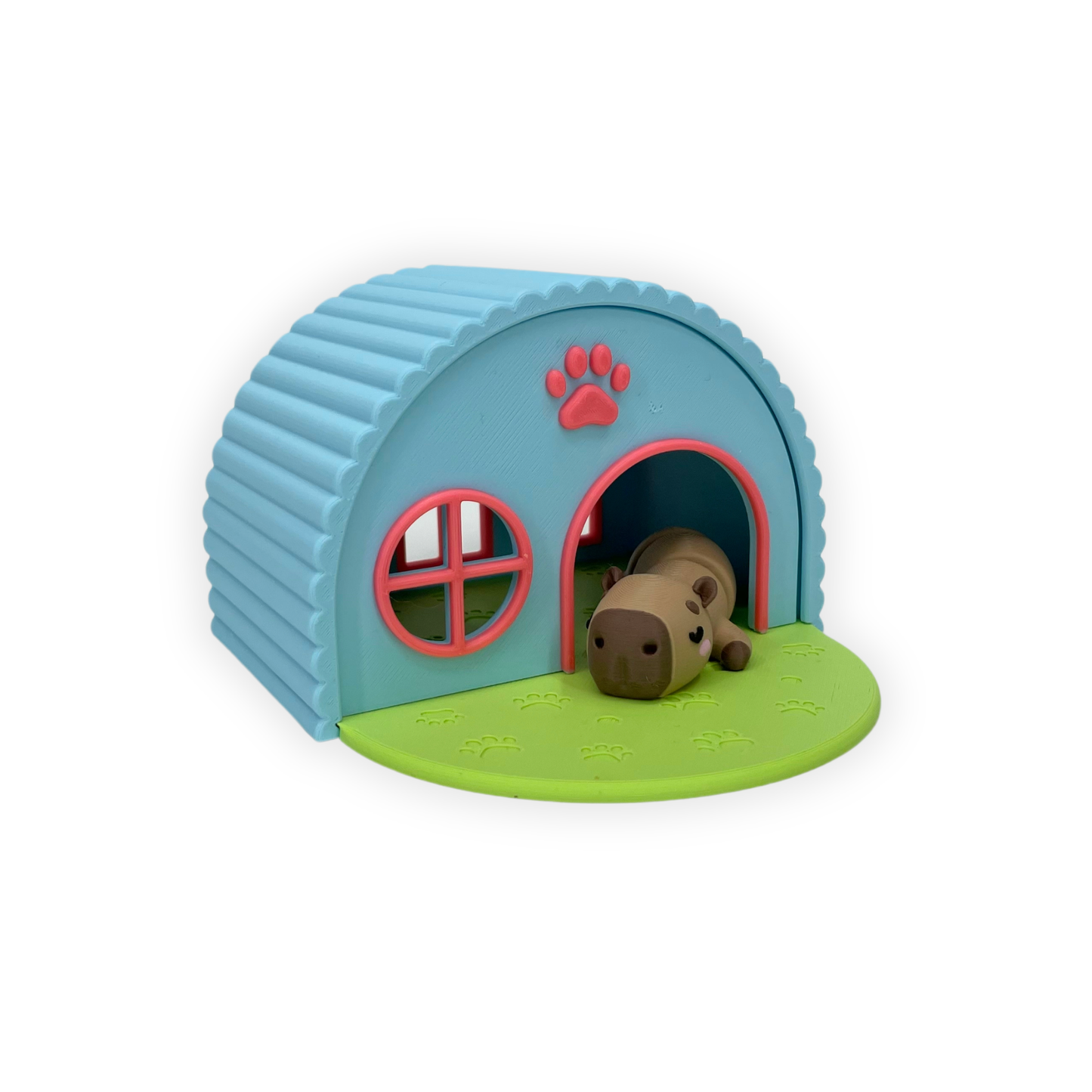 3D-printad Capybara i Litet Hem - Blå och Rosa
